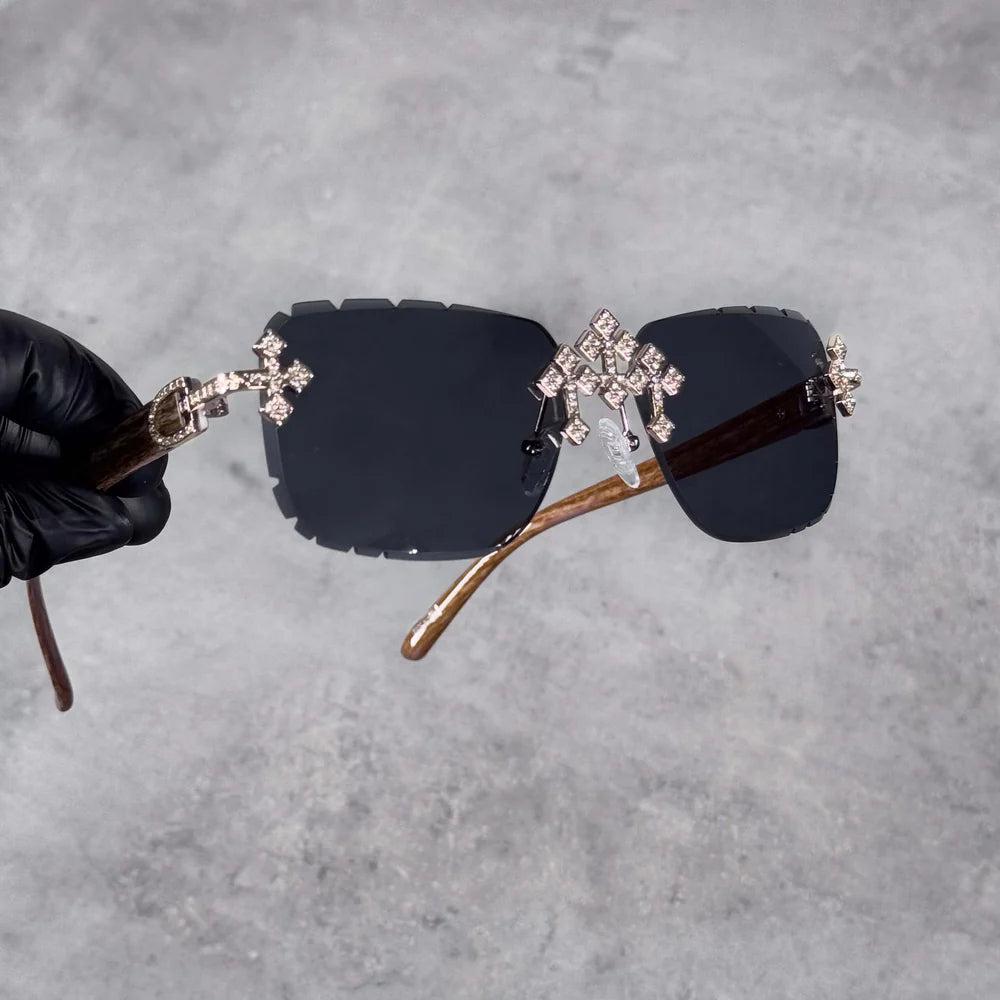 CH Inspired Gold Triple Cross Sunglasses – Black Lens