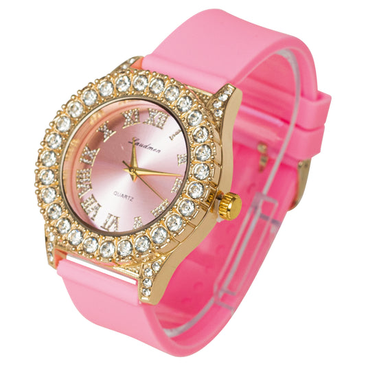 Women's Gold Plated Full Iced Bling Out Hip Hop Luxury Fashion Lab Diamond CZ Quartz Movement 44MM Dial Watch