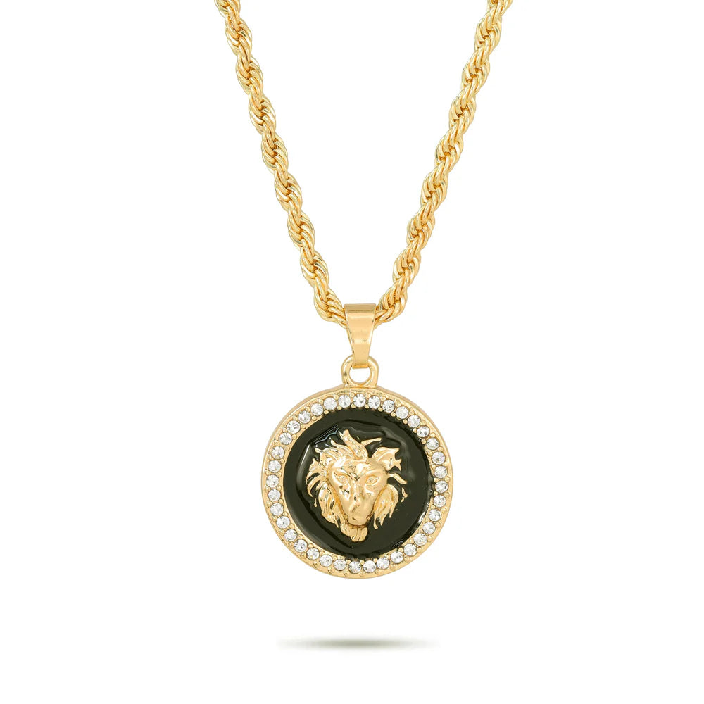 Men's Iced Out Lion & Cross Pendant Set with Clover Chain - 3 Piece Classic Hip Hop Jewelry Gift