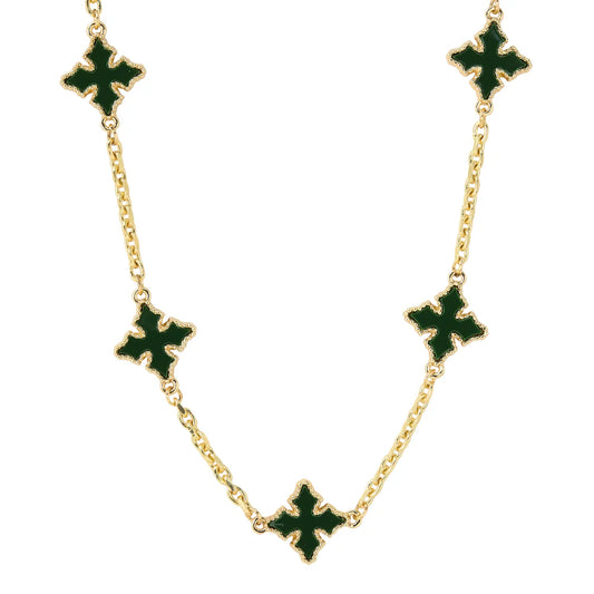 Men's Chrome Inspired Green Multi Cross Link Chain Necklace with Double-Sided Charms