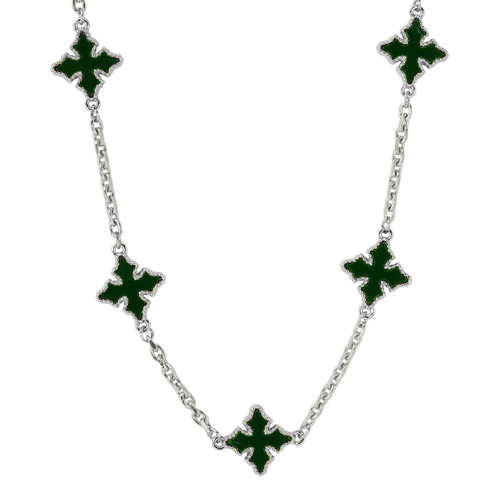 Men's Chrome Inspired Green Multi Cross Link Chain Necklace with Double-Sided Charms