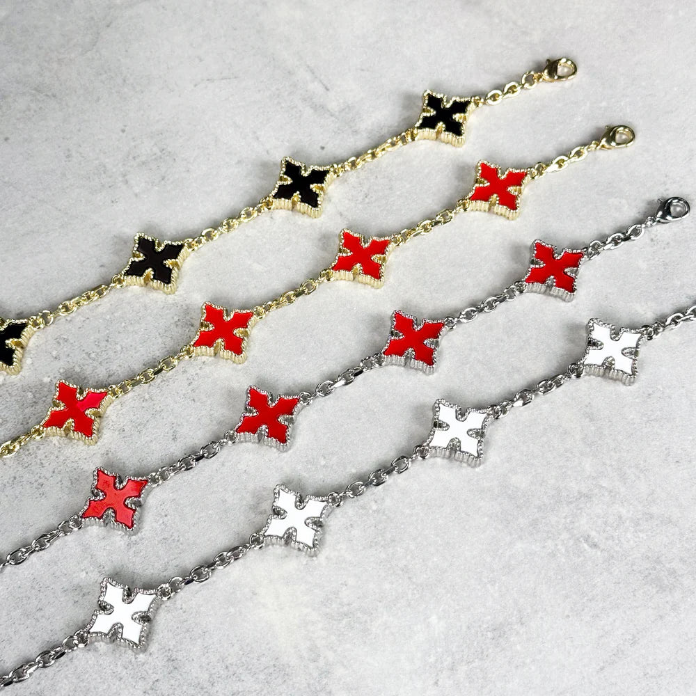 Men's Chrome Inspired Green Multi Cross Link Chain Necklace with Double-Sided Charms