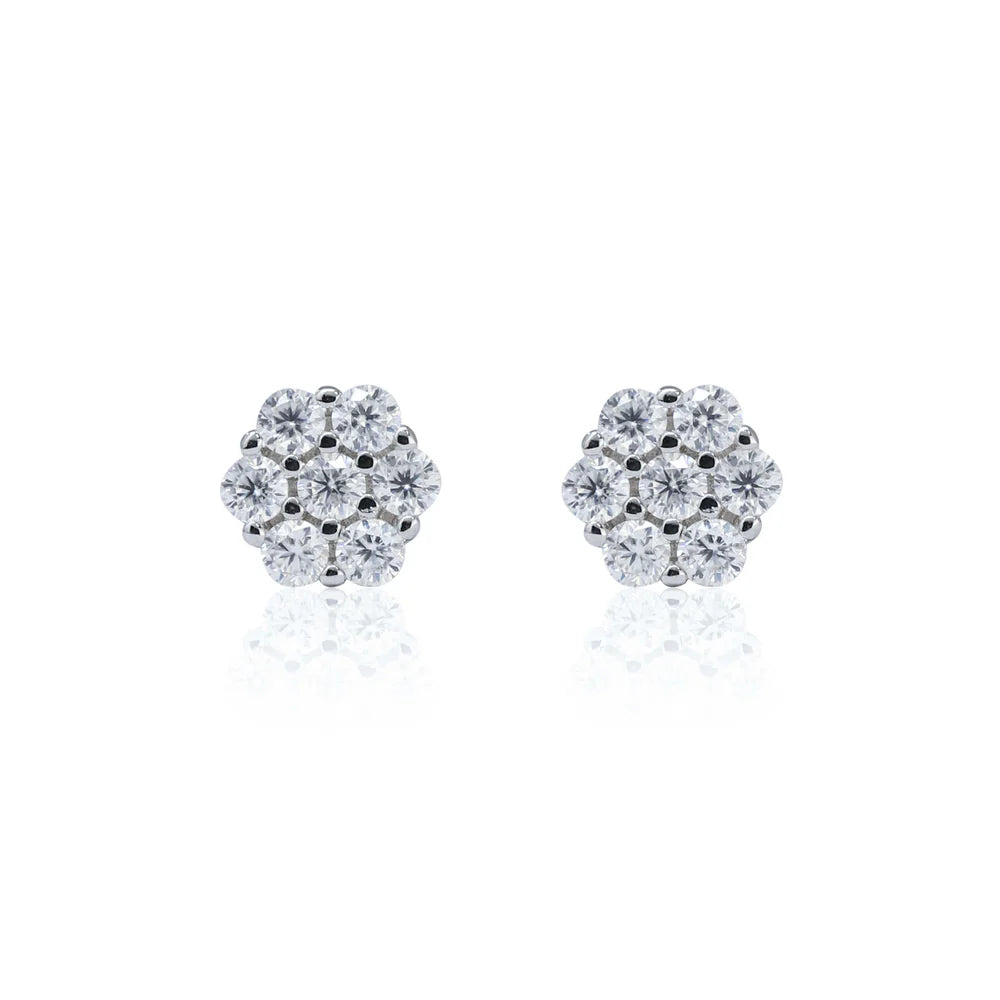 5mm Octagon Moissanite Cluster Earrings, 0.32ct DIamond Studs in White Gold