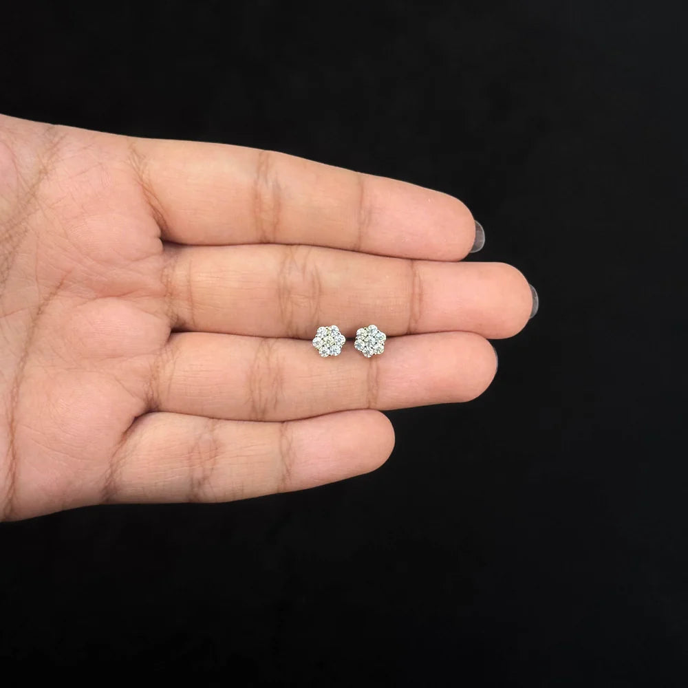 5mm Octagon Moissanite Cluster Earrings, 0.32ct DIamond Studs in White Gold