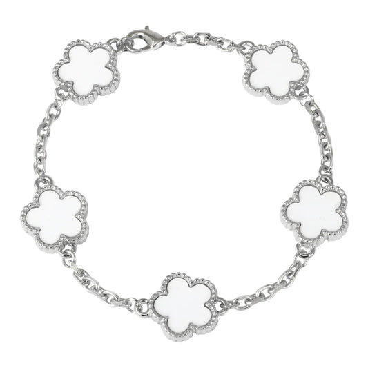 Men's 15mm 5-Leaf Clover Link Chain Bracelet - Silver Finish