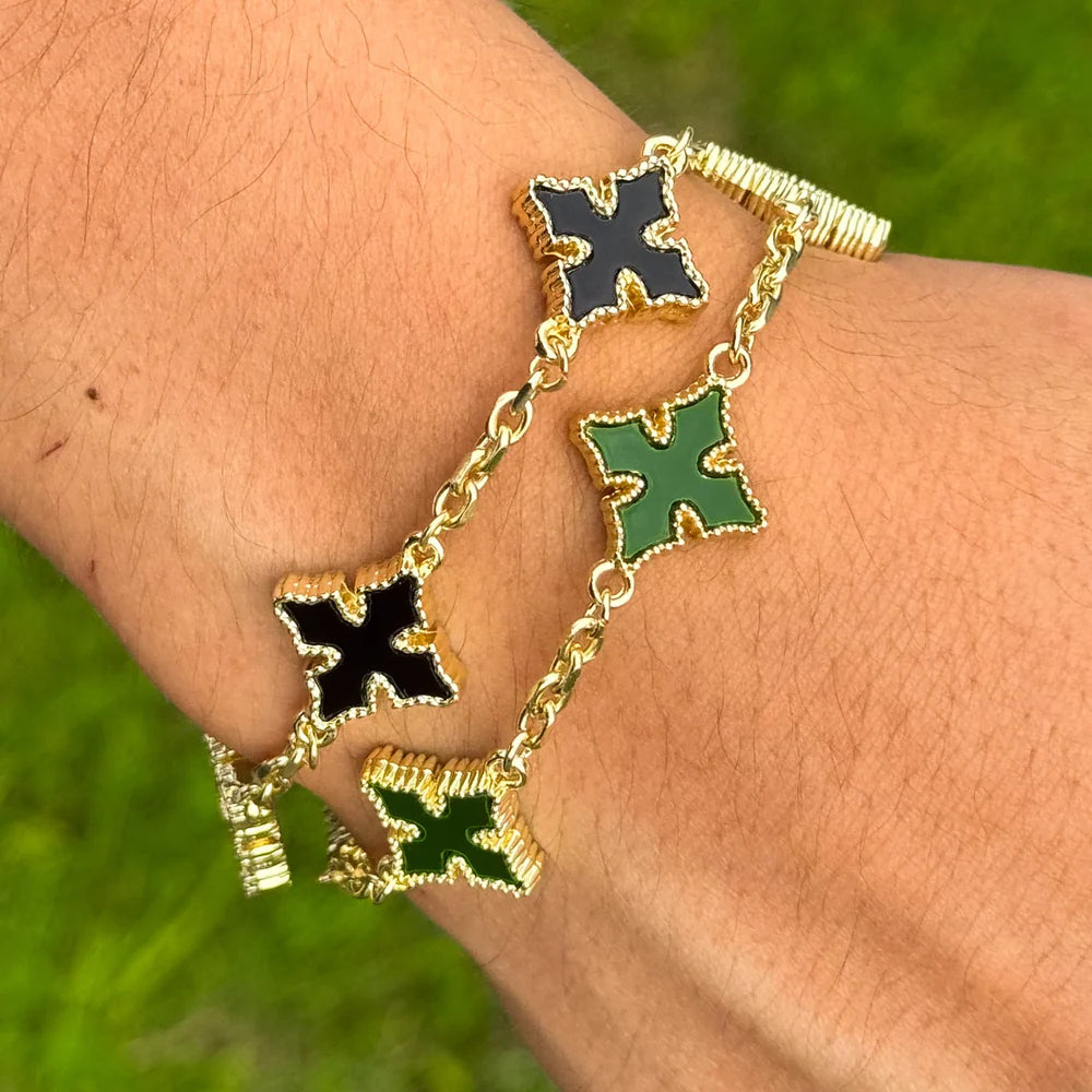 Men's 12mm Chrome Double-sided Gold Multi Cross Link Chain Bracelet