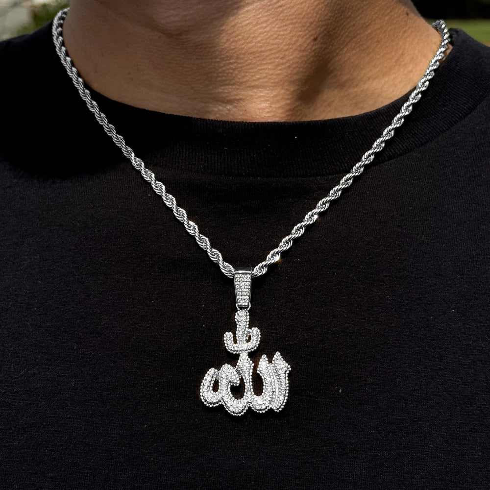 Men's Medium Allah Pendant with 4mm Rope Necklace