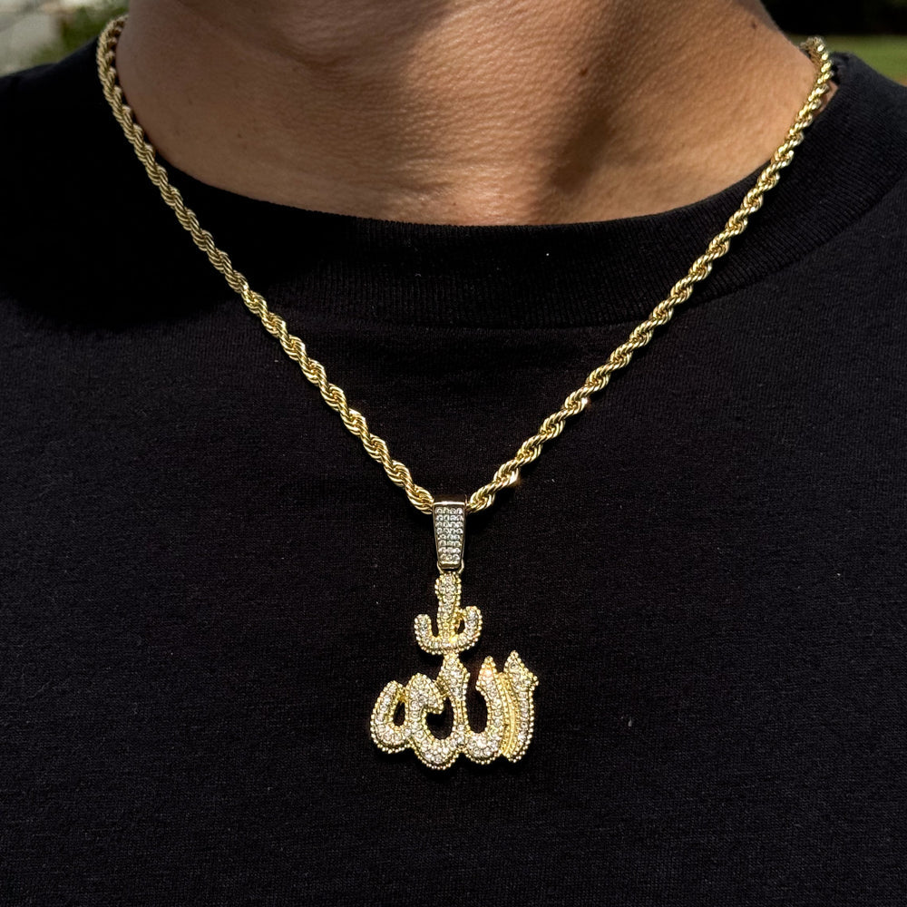 Men's Medium Allah Pendant with 4mm Rope Necklace