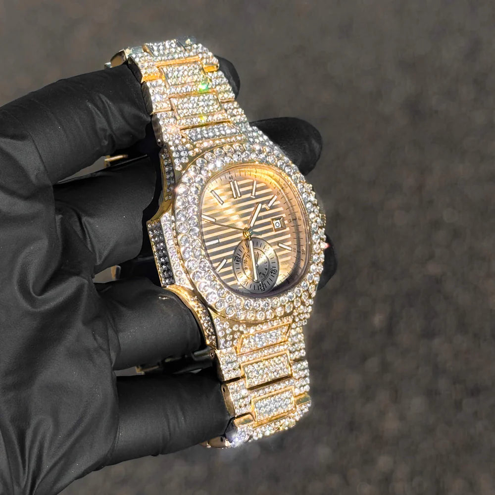Men's 43mm Luxury Iced Out Watch - Quartz Movement - Diamond-Encrusted Timepiece