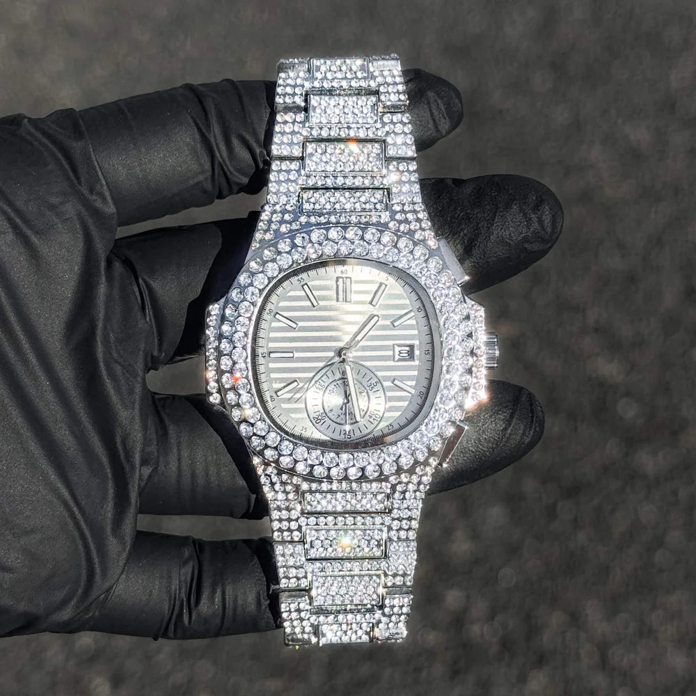 Men's 43mm Luxury Iced Out Watch - Quartz Movement - Diamond-Encrusted Timepiece