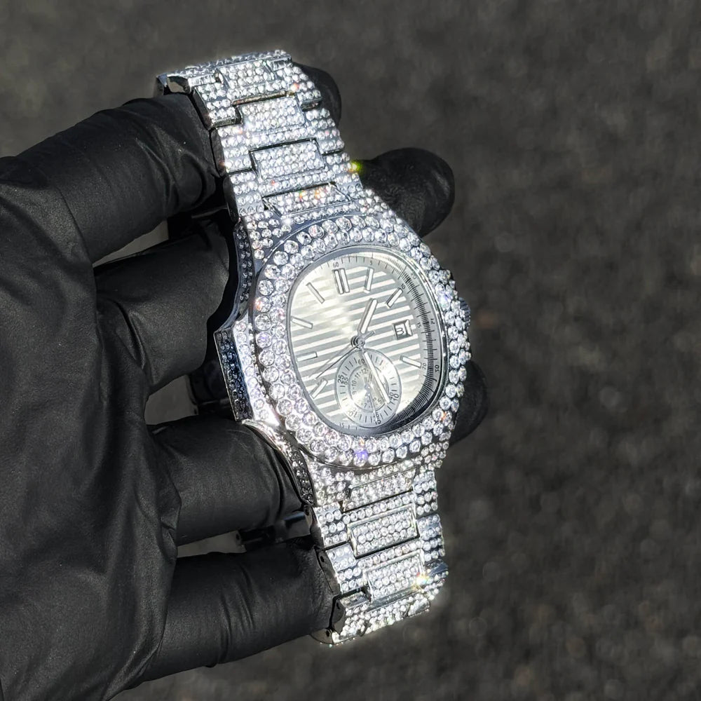 Men's 43mm Luxury Iced Out Watch - Quartz Movement - Diamond-Encrusted Timepiece