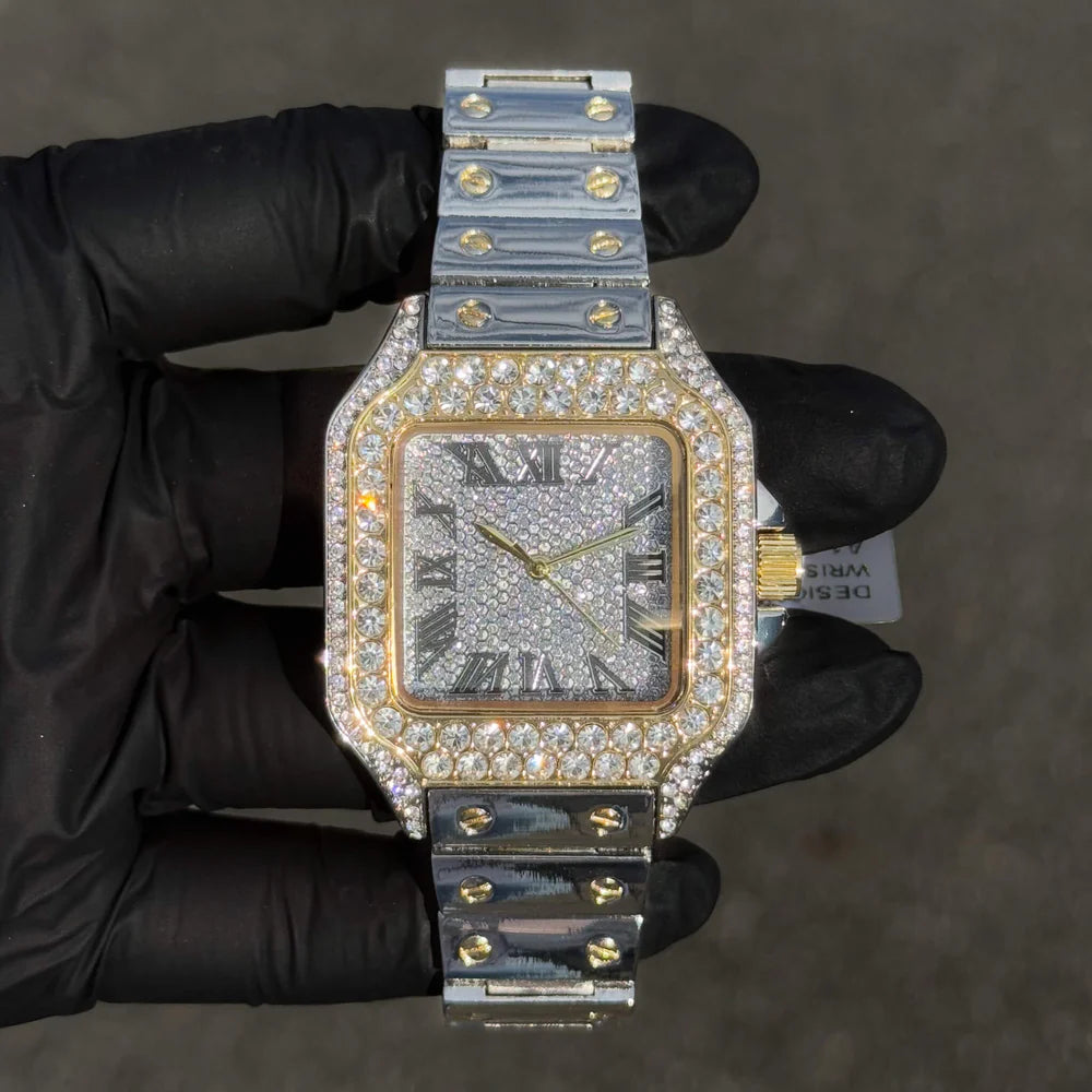 Men's Iced Out Square Watch - 40mm Case with Fully Iced Bezel & Metal Band