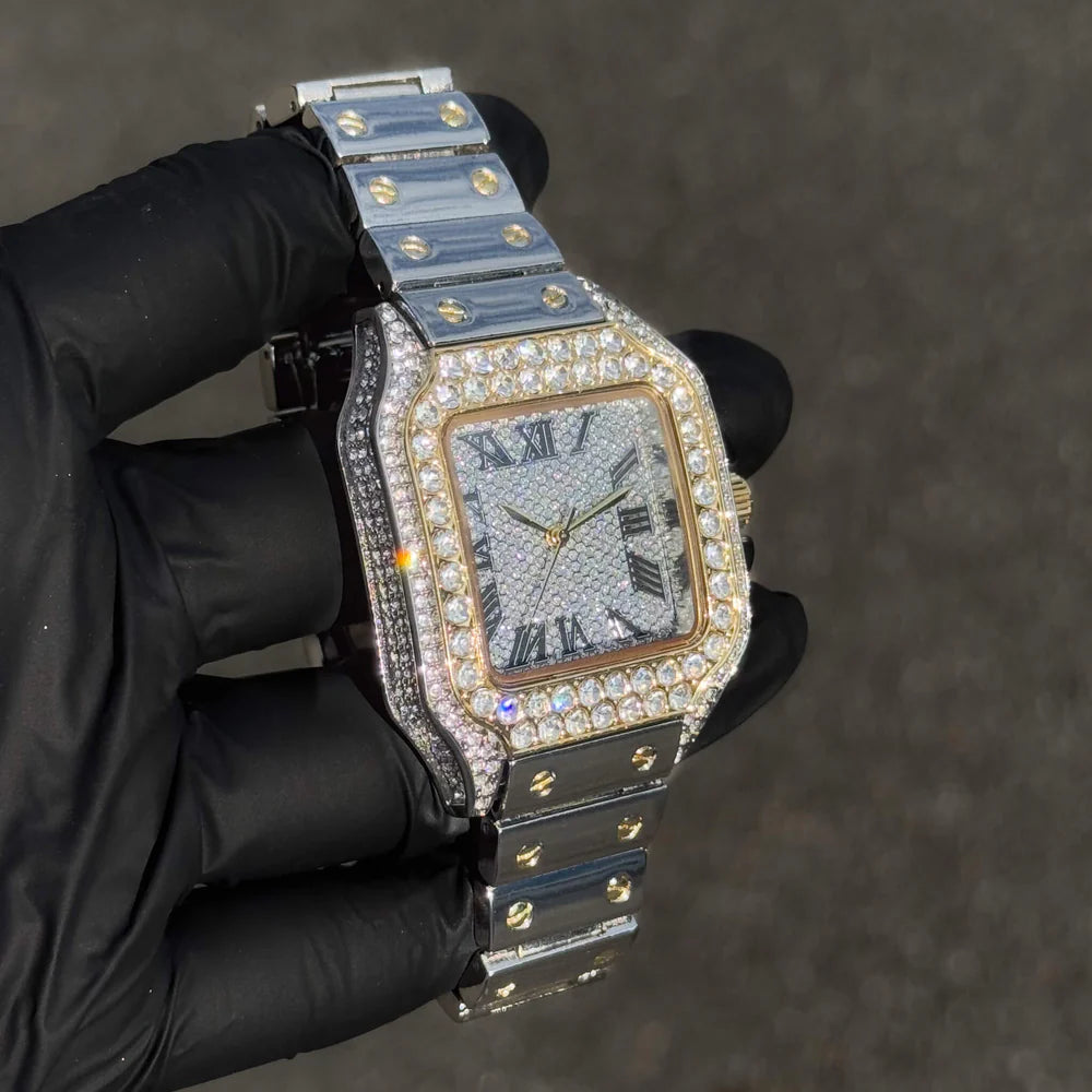 Men's Iced Out Square Watch - 40mm Case with Fully Iced Bezel & Metal Band