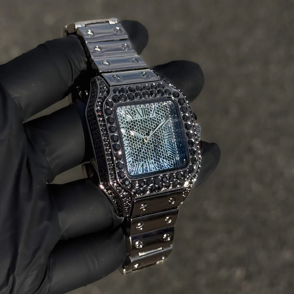 Men's Iced Out Square Watch - 40mm Case with Fully Iced Bezel & Metal Band