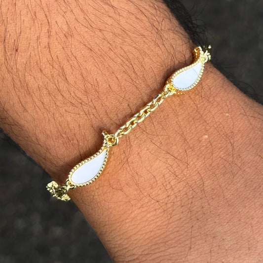 Men's 7mm Gold Paisley Multi-Charm Bracelet - Double Sided Charms