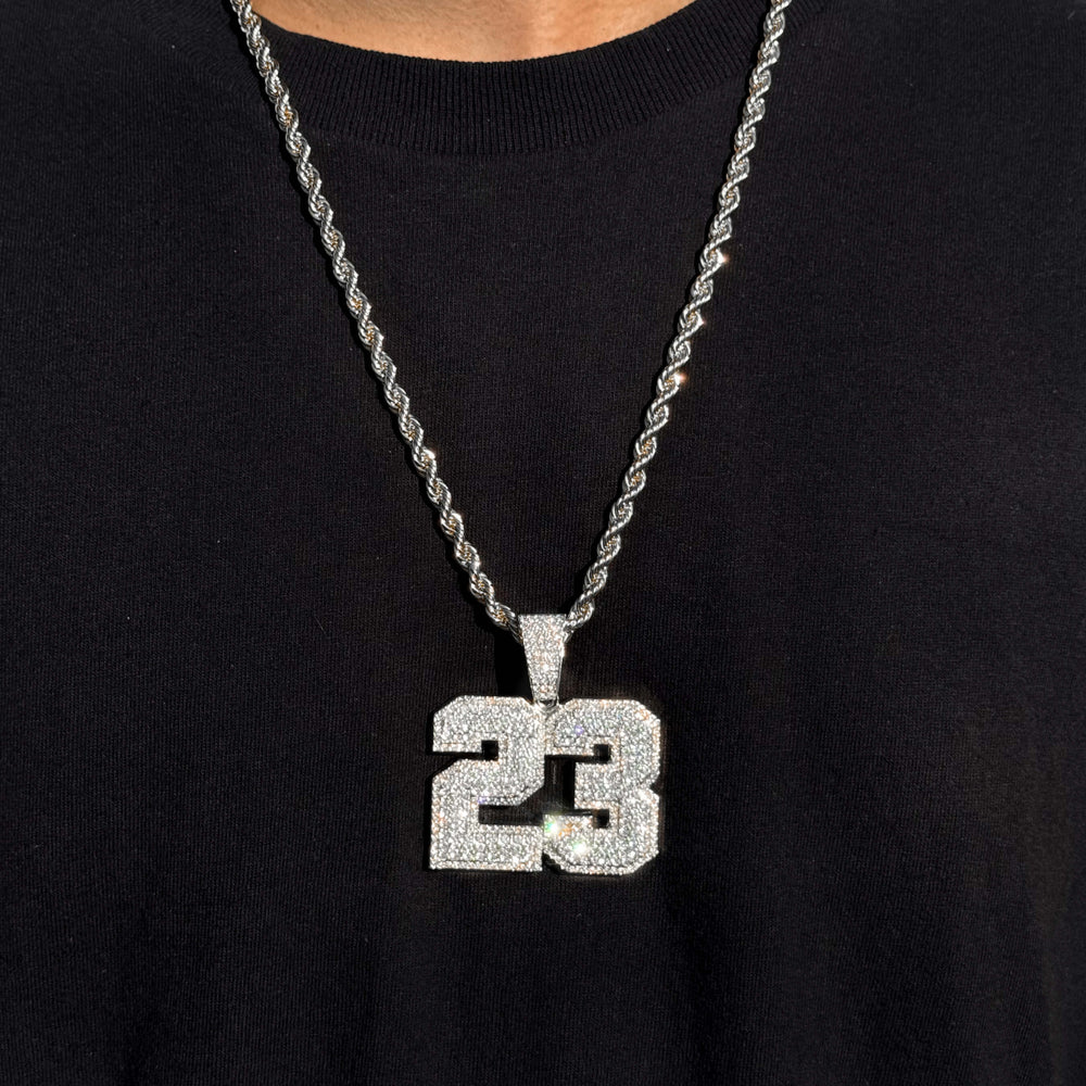 Men's Large Iced Out Classic 23 Pendant with 5mm Rope Necklace