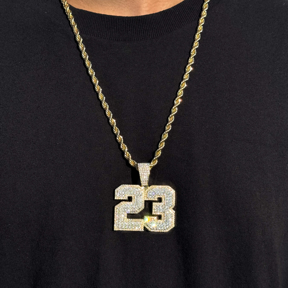Men's Large Iced Out Classic 23 Pendant with 5mm Rope Necklace