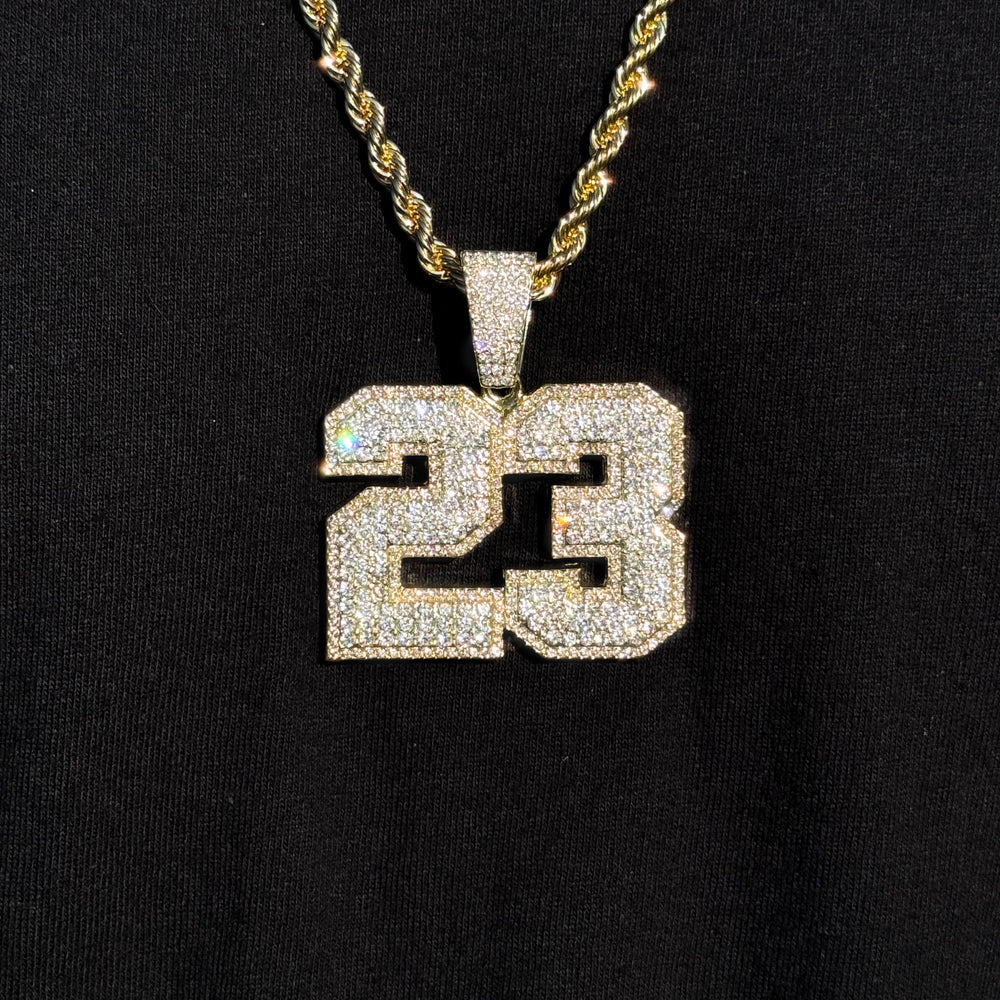 Men's Large Iced Out Classic 23 Pendant with 5mm Rope Necklace