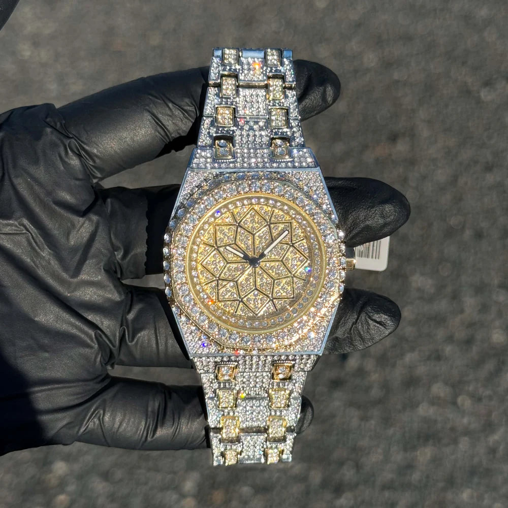 Men's Iced Out 43mm Octagon Shape Watch, Quartz Movement