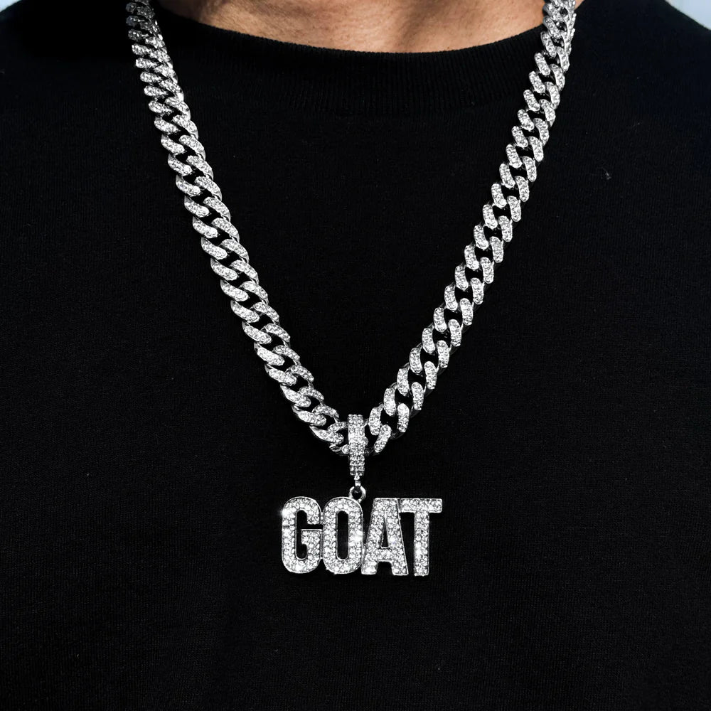 Men's Large Iced Out Goat Pendant with 12mm Iced Cuban Necklace
