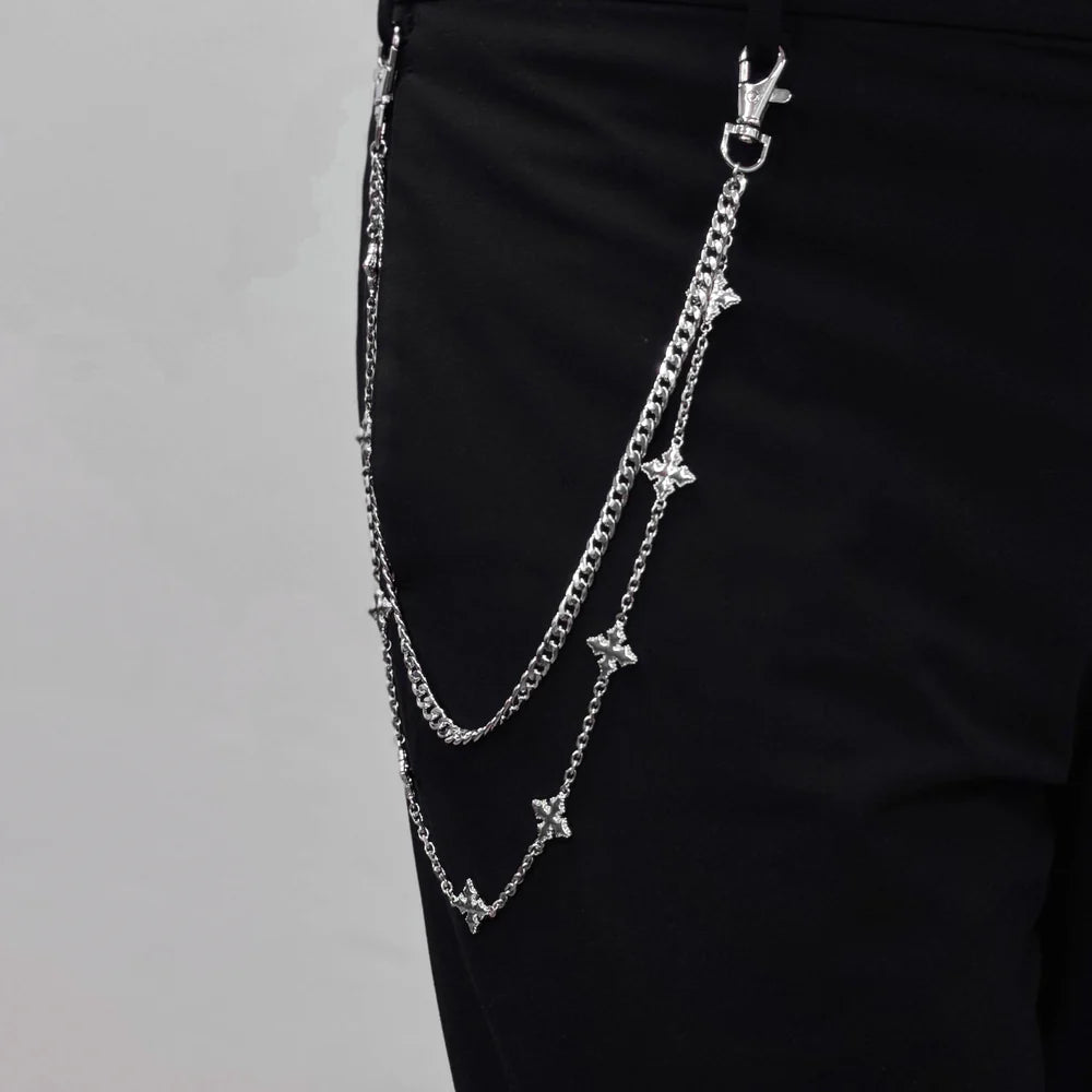 Men's Double Layered Silver Cross Pant Chains – Stylish Accessory for Jeans