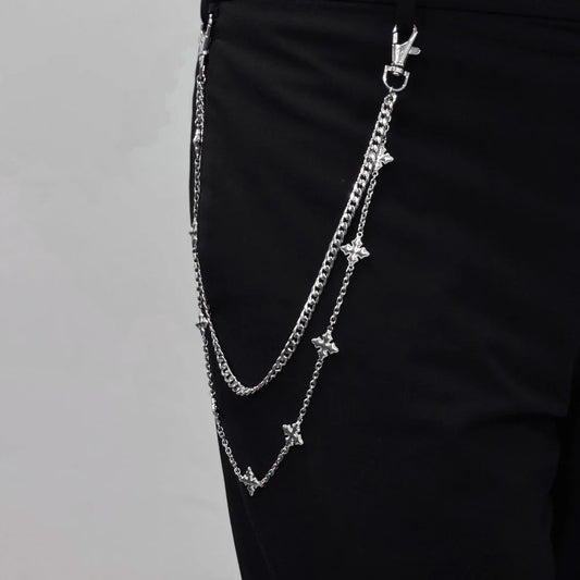 Men's Double Layered Silver Cross Pant Chains – Stylish Accessory for Jeans