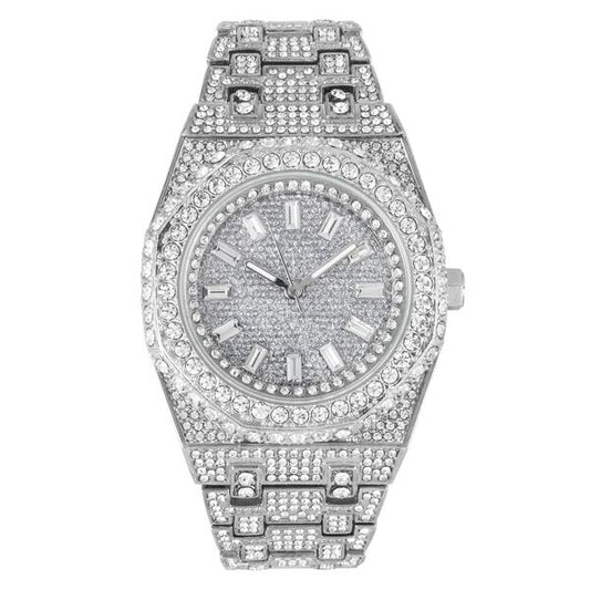ICEDTAG 43MM Iced Out White Gold Hip Hop Watch with White Gold Dial | Unisex Luxury CZ Diamond Bling Watch – Quartz Movement