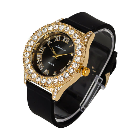 Women's Gold Plated Full Iced Bling Out Hip Hop Luxury Fashion Lab Diamond CZ Quartz Movement 44MM Dial Watch