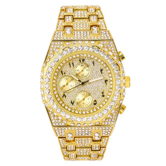 ICEDTAG Unisex 43MM Iced Out Gold Hip Hop Watch | CZ Diamond Bling Quartz Movement