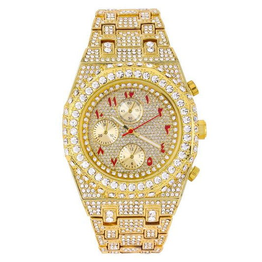 ICEDTAG Unisex 43MM Iced Out Gold Hip Hop Watch | CZ Diamond Bling Quartz Movement
