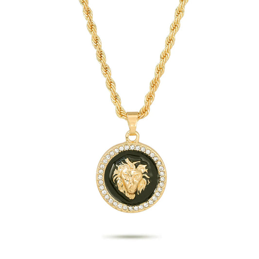 Men's Iced Out Lion & Cross Pendant Set with Clover Chain - 3 Piece Classic Hip Hop Jewelry Gift