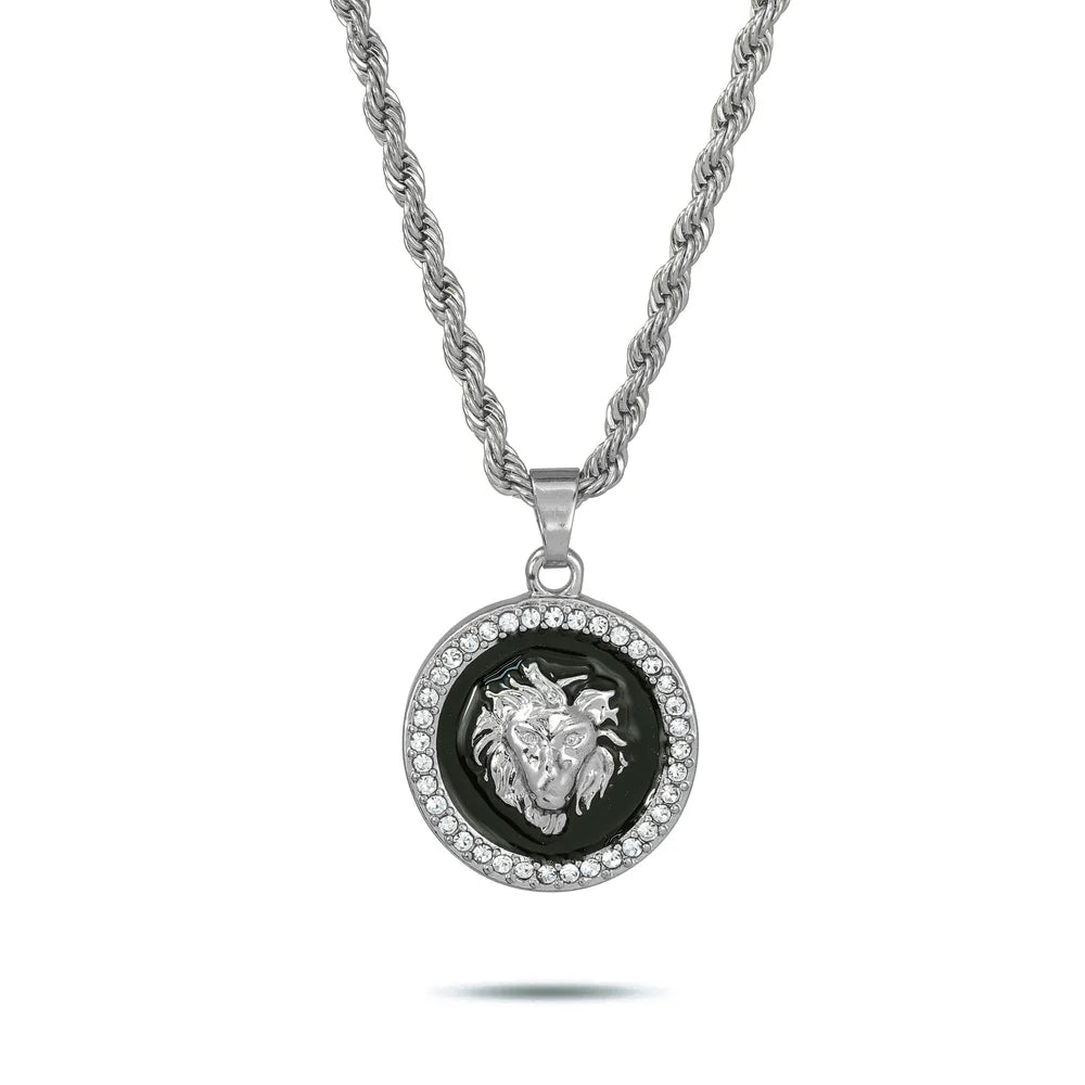 Men's Iced Out Lion & Cross Pendant Set with Clover Chain - 3 Piece Classic Hip Hop Jewelry Gift