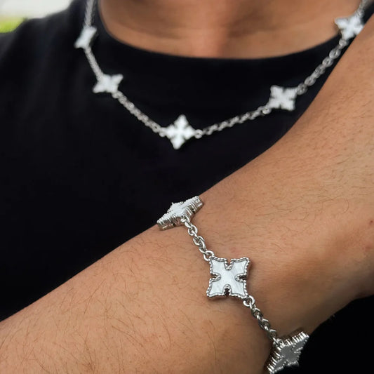 Men's 12mm Chrome Double-sided Gold Multi Cross Link Chain Bracelet