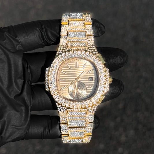 Men's 43mm Luxury Iced Out Watch - Quartz Movement - Diamond-Encrusted Timepiece