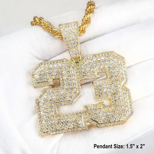 Men's Large Iced Out Classic 23 Pendant with 5mm Rope Necklace