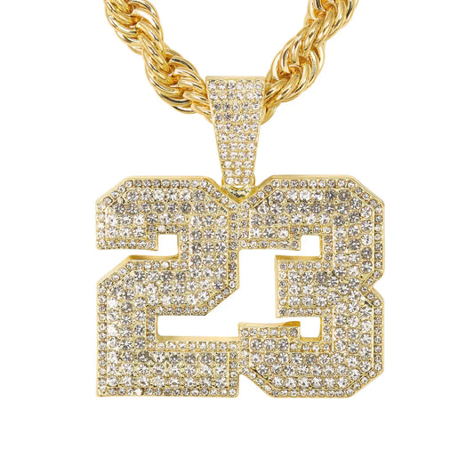 Men's Large Iced Out Classic 23 Pendant with 5mm Rope Necklace