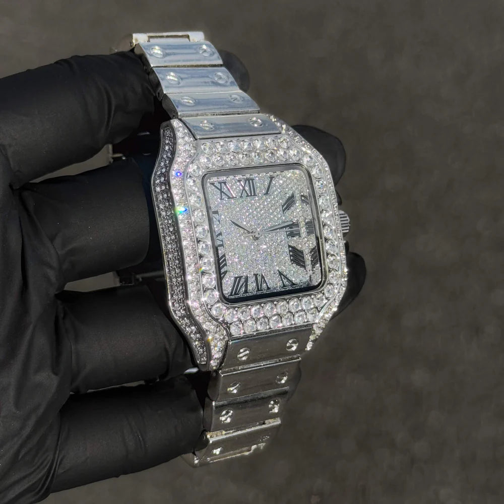 Men's Iced Out Square Watch - 40mm Case with Fully Iced Bezel & Metal Band