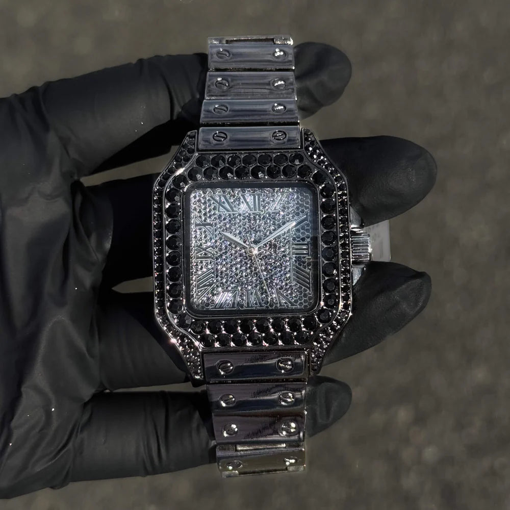 Men's Iced Out Square Watch - 40mm Case with Fully Iced Bezel & Metal Band