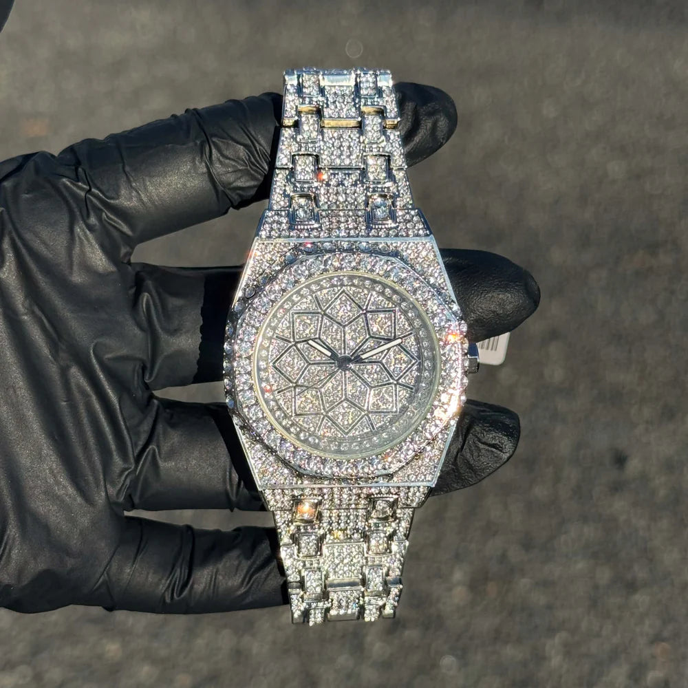 Men's Iced Out 43mm Octagon Shape Watch, Quartz Movement