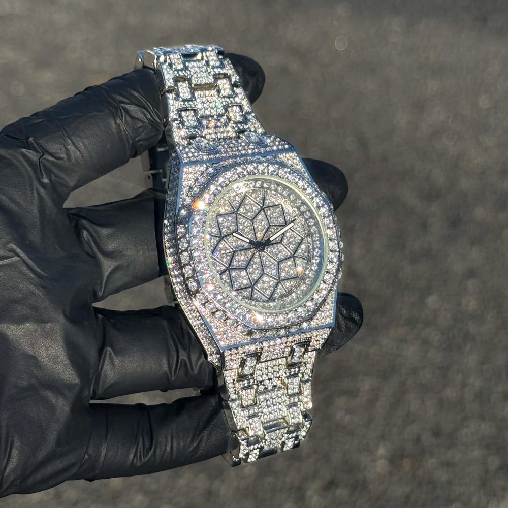 Men's Iced Out 43mm Octagon Shape Watch, Quartz Movement