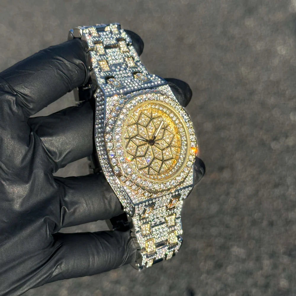 Men's Iced Out 43mm Octagon Shape Watch, Quartz Movement