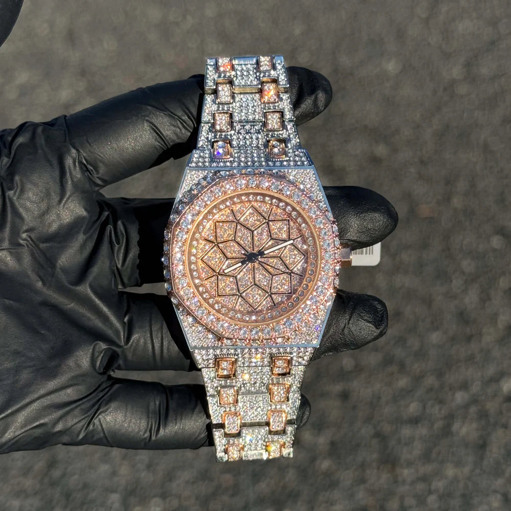 Men's Iced Out 43mm Octagon Shape Watch, Quartz Movement