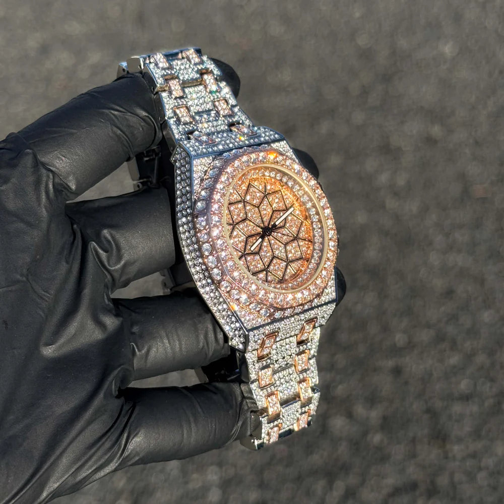 Men's Iced Out 43mm Octagon Shape Watch, Quartz Movement