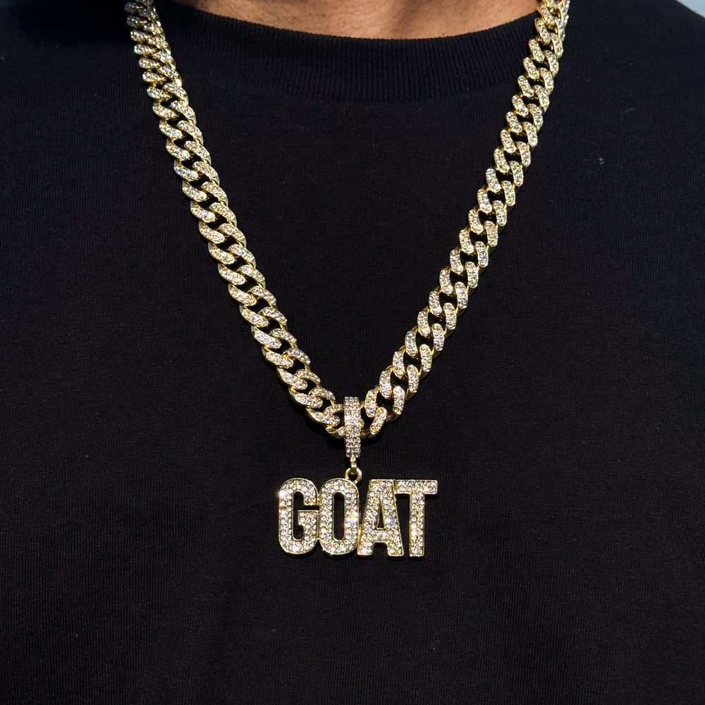 Men's Large Iced Out Goat Pendant with 12mm Iced Cuban Necklace