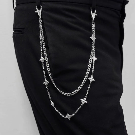 Men's Double Layered Silver Cross Pant Chains – Stylish Accessory for Jeans
